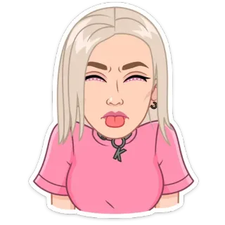 😛 mulher, desenho animado, loira, rosa, expressão, língua, adesivo, ilustração whatsapp sticker