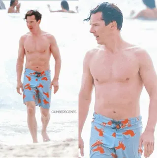 🤤 Benedict Cumberbatch CUMBERSCENES Benedict Cumberbatch, actor, beach, swimwear, celebrity telegram sticker