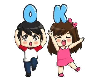 👌 OK okej, szczęśliwy, uroczy, kreskówka, chłopak, dziewczyna, zgoda, aprobata, gest telegram sticker