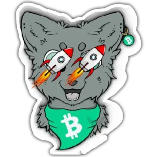 🐱 roket, serigala, kartun, Bitcoin, mata uang, cryptocurrency whatsapp sticker