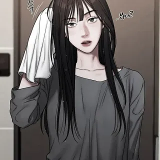 💀 -Yes? phụ nữ, khăn tắm, phong cách anime, manga, phim hoạt hình whatsapp sticker