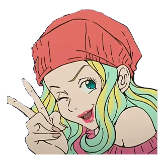 ✌ Anime, Mädchen, Friedenszeichen, Zwinkern, Cartoon, Sticker telegram sticker