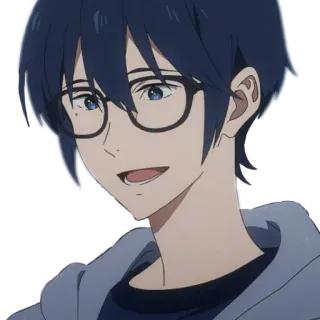 😅 Anime, Masculino, Óculos, Cabelo azul, Personagem, Retrato telegram sticker