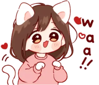 😍 waaa!! คาวาอิ, น่ารัก, หูแมว, สไตล์อนิเมะ, ผู้หญิง, มีความสุข telegram sticker
