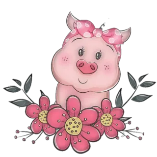 🐷 หมู, สัตว์, น่ารัก, การ์ตูน, สีชมพู, ดอกไม้ telegram sticker