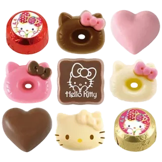 🍭 Hello Kitty hello kitty, chocolat, kawaii, sucreries, dessert, nourriture whatsapp sticker