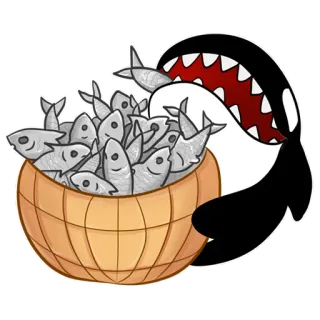 🍽 Косатка, Рыба, Корзина, Животное, Морское существо, Мультфильм telegram sticker