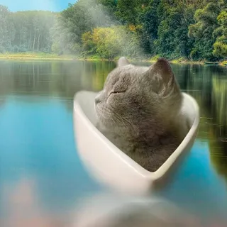 🛶 kucing, perahu, danau, alam, binatang, lucu telegram sticker