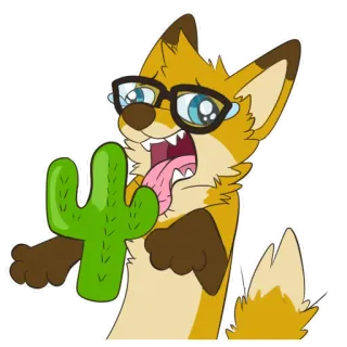 🌵 fox, cactus, tongue, funny, cartoon, animal, sticker telegram sticker
