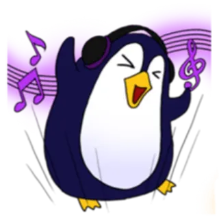 🎧 пингвин, музыка, наушники, милый, мультфильм, животное, ноты telegram sticker