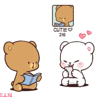 🥰 CUTIE 可爱, 熊, 卡哇伊, 爱心, 萌, 阅读 telegram sticker