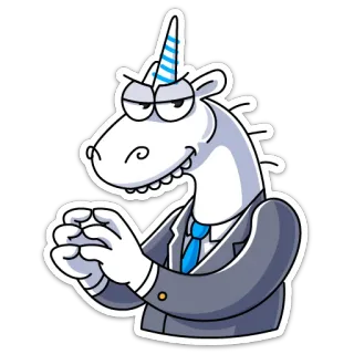 😈 unicorno, affari, cartone animato, completo, cappello da festa, furtivo, malvagio, pianificazione telegram sticker