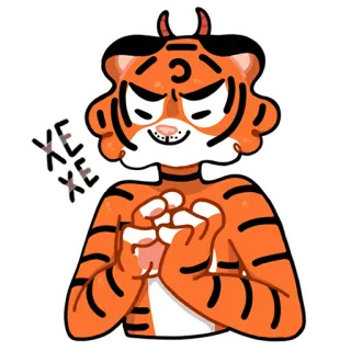 😈 Xe Xe Xe tigre, animal, desenho animado, fofo, laranja, antropomórfico, adesivo whatsapp sticker