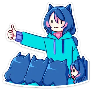 👍 애니메이션, 만화, 고양이, 귀여운, 엄지척, 소녀, 파란 머리, 귀여움 telegram sticker