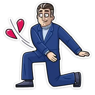 💔 kreskówka, postać, mężczyzna, klęczący, garnitur, miłość, serce telegram sticker