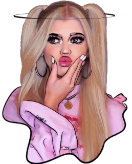 🤔 여자, 소녀, 금발, 뿌루퉁, 인물 사진, 스티커, 만화 telegram sticker