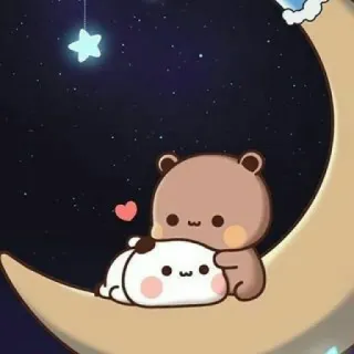 🍓 lindo, oso, luna, estrella, amor, kawaii, adorable, romántico whatsapp sticker