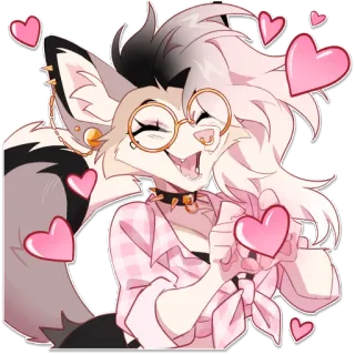🩷 Loona Helluva Boss loona, helluva boss, furry, anthropomorphic, hearts, love, cute, happy, glasses whatsapp sticker