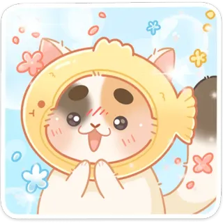 🥳 gato, lindo, animal, gatito, mascota, kawaii, pez whatsapp sticker