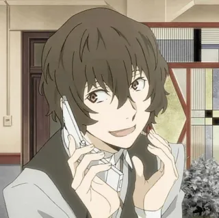 📺 Osamu Dazai Bungou Stray Dogs animé, dazaï, osamu dazaï, bungou stray dogs, personnage, appel téléphonique, sourire telegram sticker