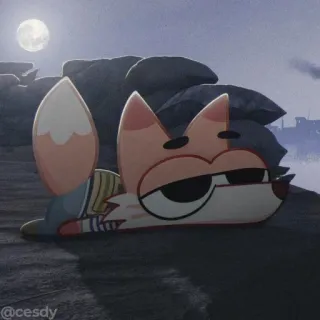 😒 @cesdy 狐狸, 卡通, 动物, 酷, 太阳镜, 夜晚, 月亮, 躺着 telegram sticker