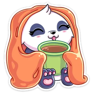 😊 Panda, Lucu, Kawaii, Kartun, Binatang, Kopi, Selimut, Peluk whatsapp sticker