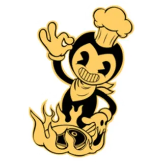 👨‍🍳 Bendy kreskówka, gotowanie, szef kuchni, ogień, Bendy, gra wideo telegram sticker