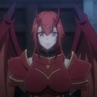 👿 anime, red hair, demon, armor, horns, wings telegram sticker