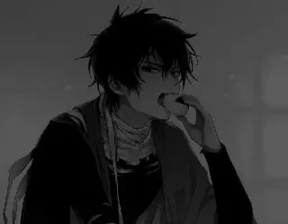 ⬛ 动漫, 男生, 吃东西, 黑发 telegram sticker