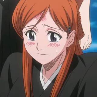 🥺 Orihime Inoue Bleach anime, woman, long hair, injured, sad telegram sticker
