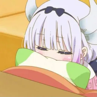 ☁️ Kanna Kamui Miss Kobayashi's Dragon Maid anime, drago, dormire, carino, Kanna, cuscino, ragazza anime telegram sticker