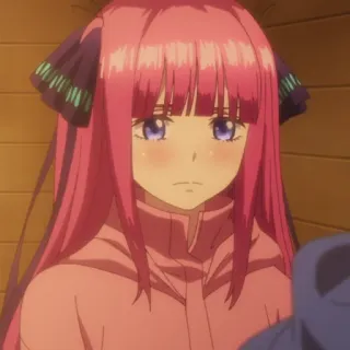 😔 Nino Nakano The Quintessential Quintuplets anime, cabelo rosa, garota, fofa, rubor telegram sticker