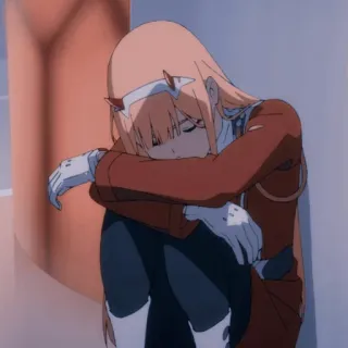 😞 Zero Two Darling in the Franxx Anime, Smutny, Dziewczyna, Postać, Blondynka telegram sticker