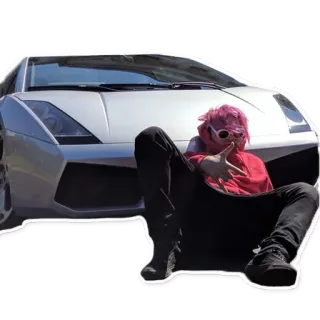 🚔 男, 車, ランボルギーニ, 人, ピンクの髪, サングラス whatsapp sticker
