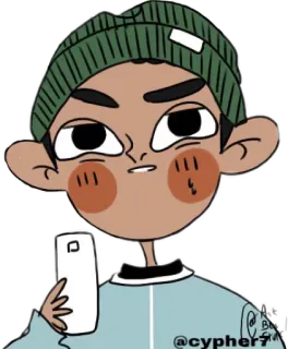 😕 @cypher7 boy, beanie, phone, cartoon, sticker, character, selfie, digital art telegram sticker