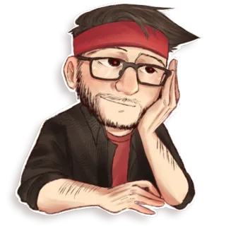 🙂 男人, 肖像, 眼镜, 红色发带, 胡子 telegram sticker