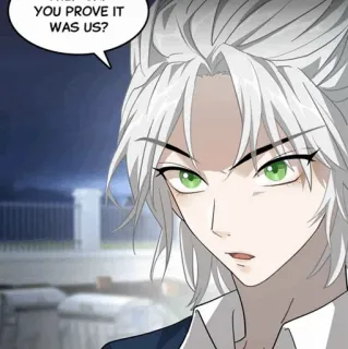 🌑 THEY SAY YOU PROVE IT WAS US? anime, character, speech bubble, white hair, green eyes telegram sticker