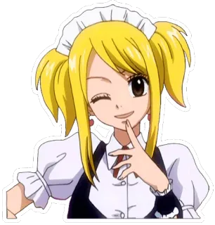 😉 Lucy Heartfilia Fairy Tail Аниме, Fairy Tail, Люси Хартфилия, Горничная, Подмигивание, Стикер, Мультфильм telegram sticker