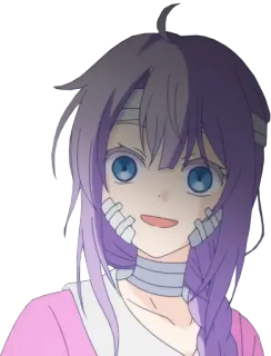 😟 Anime, Stiker, Karakter, Perban, Rambut ungu, Kartun telegram sticker