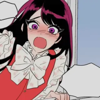 🥺 Anime, Manga, geschockt, Cartoon, rotes Kleid, lila Augen whatsapp sticker