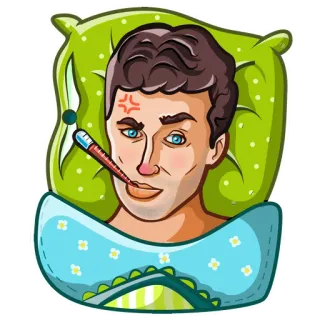 😪 ป่วย, ไข้, ปรอทวัดไข้, ผู้ชาย, การ์ตูน whatsapp sticker