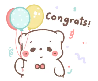 💬 Congrats! parabéns, urso, balões, fofo, celebração, saudação telegram sticker
