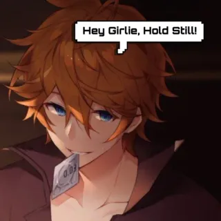 😏 Tartaglia Genshin Impact Hey Girlie, Hold Still! Tartaglia, Genshin Impact, preservativo, anime, videogioco telegram sticker