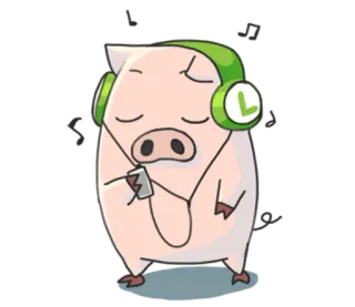 🎶 babi, musik, headphone, kartun, hewan, imut, mendengarkan, seni digital telegram sticker