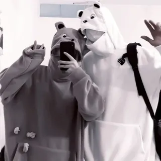 👀 urso polar, moletons combinando, urso, casal, selfie, amigos telegram sticker