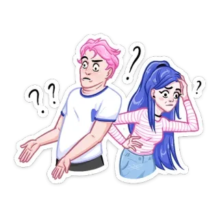 ❓ Frage, Verwirrung, Paar, Cartoon, unsicher, Beziehung telegram sticker