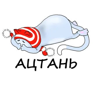 😣 АЦТАНЬ cat, sleeping, cartoon, russian, text telegram sticker