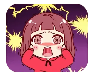 😱 cartoon, anime, bang, geschrokken, donder, bliksem, meisje, verrast telegram sticker
