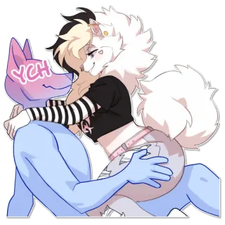 😏 YCH furry, anthropomorphic, love, hug, couple, ych, cartoon, digital art whatsapp sticker
