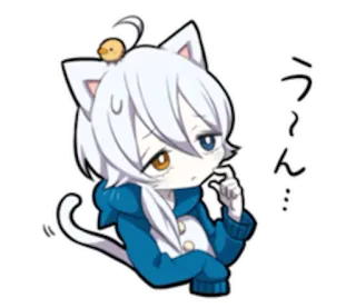 😯 う〜ん mèo, anime, dễ thương, kawaii, không chắc, đang nghĩ telegram sticker